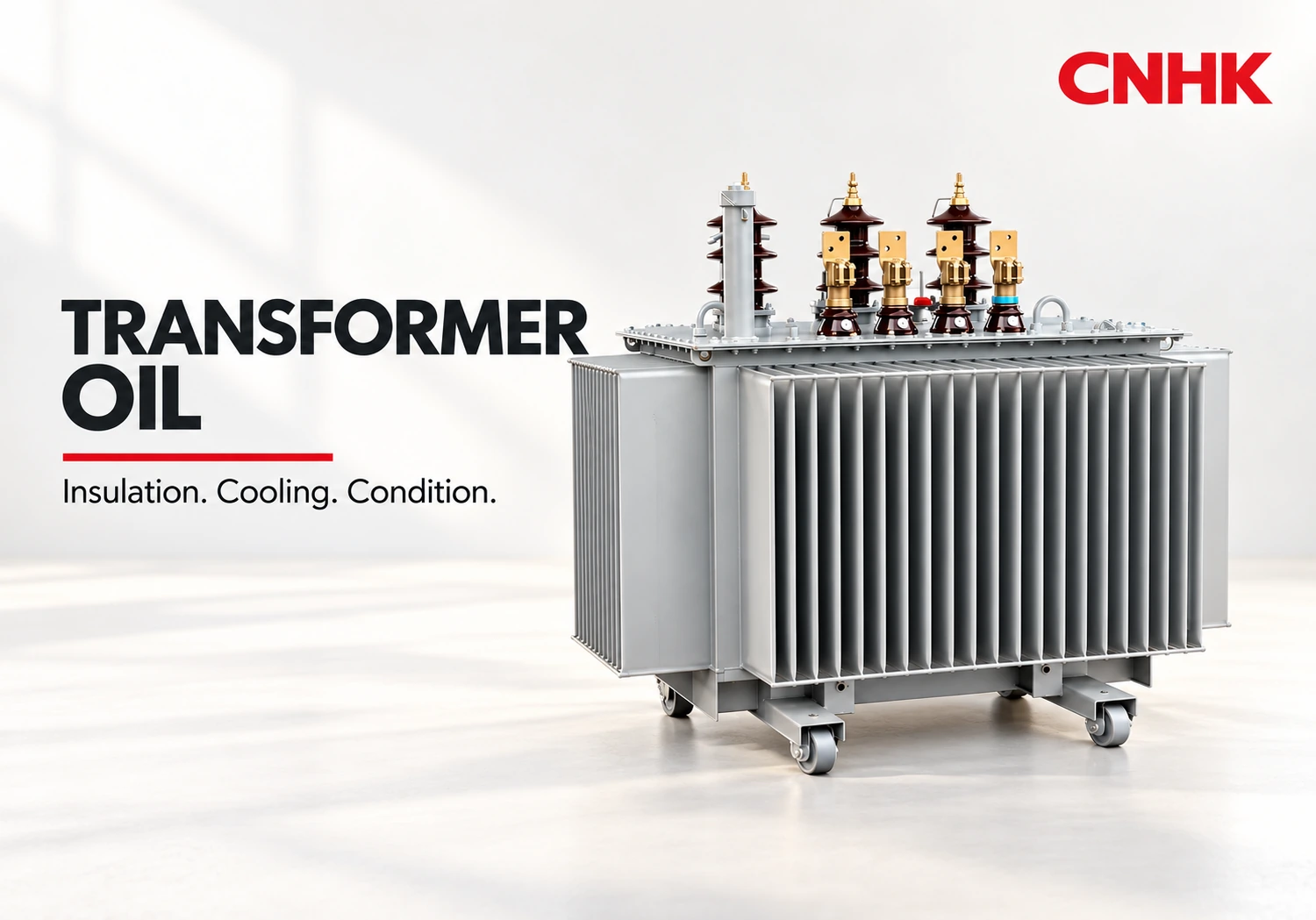 CNHK medium oil-immersed distribution transformer in a branded editorial cover about transformer oil