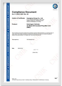 SF6 RMU TUV SUD Certificate